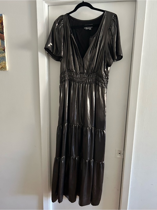 Anthropologie Dresses & Skirts - Anthropology Shiny Black V-Neck Tiered Maxi Dress